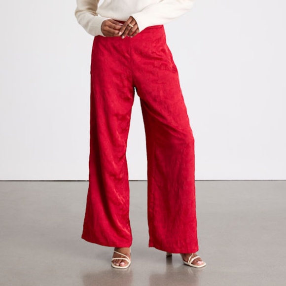 Lulus Pants - Lulus Daphne Red Satin Jacquard Wide-leg Pants - Size M